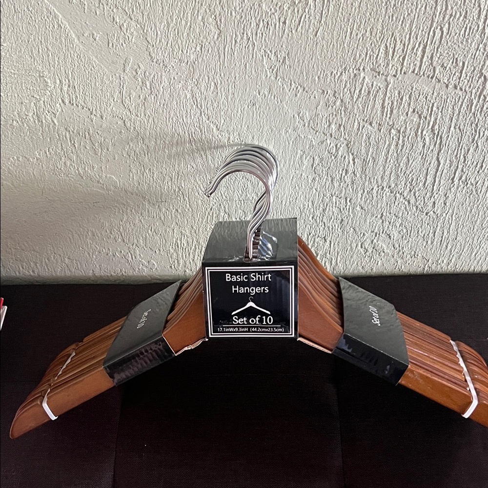 #1582+ Unisex’s Set of 10 Wooden Basic Shirt Hangers - Brown